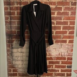 Grace Karin Black Long-Sleeve Wrap Midi Dress